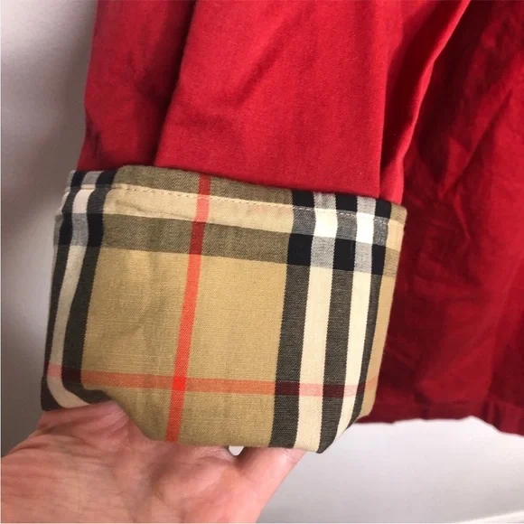 Burberry Red Rust Trench Coat Nova Check Cuff 4 S - Picture 2 of 8